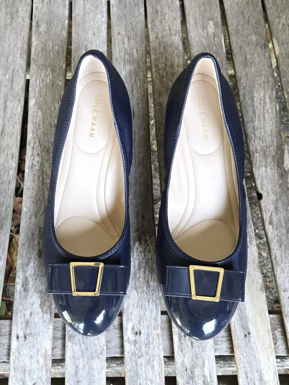 New COLE HAAN Navy Blue Leather Small Wedge Pumps Shoes 8.5